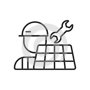 Solar Energy Installation and Maintenance icon in line design. Solar, installation, system, isolated on white background