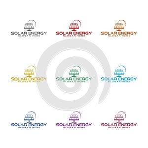 Solar energy logo icon isolated on white background. Set icons colorful