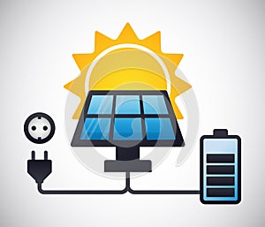 Solar energy panel battery charging and power plug concept colorful vector design