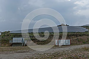 Solar energy panels against cloudily sky, Sredna gora mountain