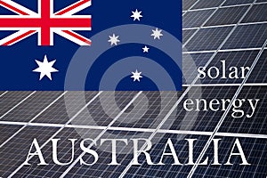 Solar energy panels with Australia flag background. Sustainable resources and renewable australian energy concept photo