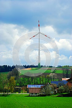 Solar energy panels at the countryside house and w