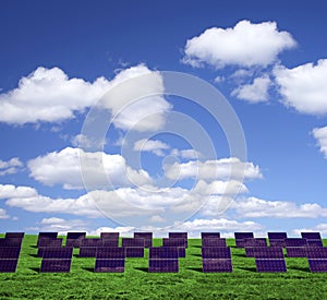 Solar energy panels on a green field