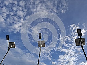Solar energy panels photographed again the empty blue sky