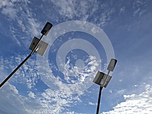 Solar energy panels photographed again the empty blue sky