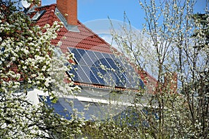 Solar energy panels on roof of house