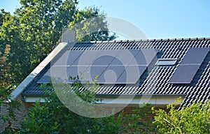 Solar energy panels on roof of house