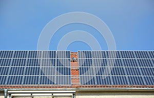 Solar energy panels on roof of house