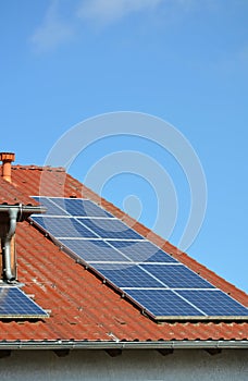 Solar energy panels on roof of house