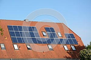 Solar energy panels on roof of house