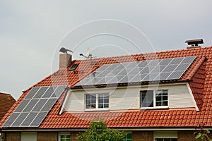 Solar energy panels on roof of house