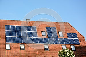 Solar energy panels on roof of house