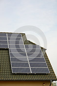 Solar energy panels on roof of house