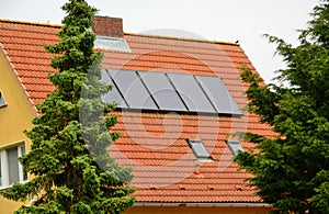 Solar energy panels on roof of house