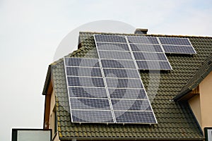 Solar energy panels on roof of house