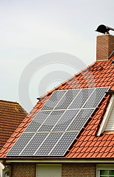 Solar energy panels on roof of house