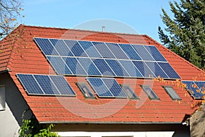 Solar energy panels on roof of house