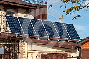 Solar energy panels on the roof of the house. aternative energy. Solar battery.