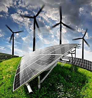 Solar energy panels and wind turbine