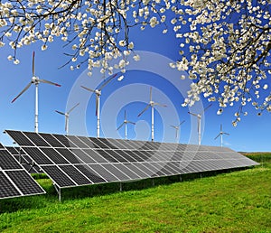 Solar energy panels and wind turbines