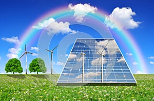 Solar energy panels and wind turbines