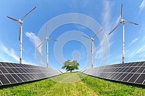 Solar energy panels and wind turbines