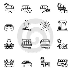 Solar energy, Solar panel icons set.