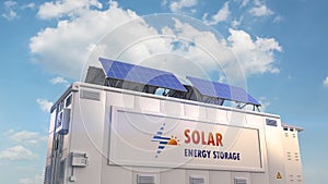 Solar energy storage system or battery container unit