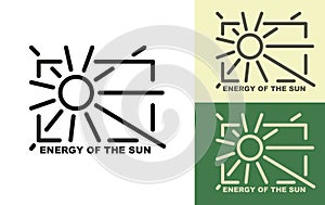 Solar energy. Symbols of clean, renewable and alternative energy. Set of solar energy logos