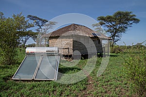 Solar energy used for hut on the African savannah