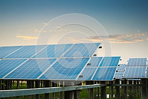 Solar farm at dusk