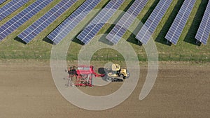 A Solar Farm Next to Traditional Farming Aerial View