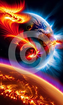 Solar flare plasma earth illustration Artificial intelligence artwork generated