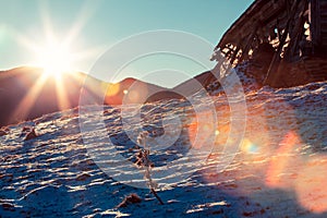 Solar flare on snowy slopes