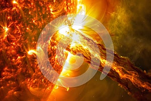 Solar flares, powerful eruptions on the sun's surface, emit intense radiation photo