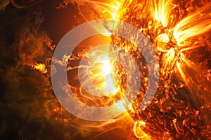 Solar flares, powerful eruptions on the sun's surface, emit intense radiation photo