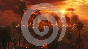 A solar flash in the form of a huge wave spreading throughout the heliosphere in cityscape