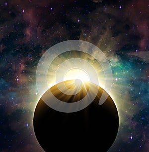 Solar full eclipse, universe, cosmos background