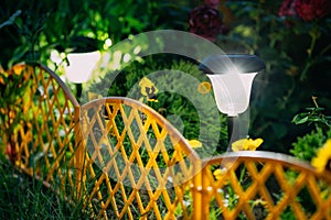 Solar Garden Light, Small Decorative Lanterns In Flower-Bed. Gar