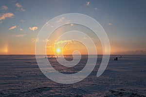 Solar halo over the snowy expanses of the Gulf of Finland