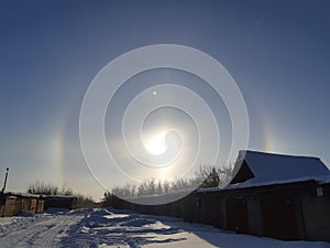 Solar halo. Secondary glow around the sun in Siberia.