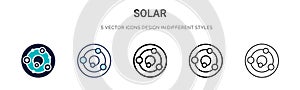 Solar icon in filled, thin line, outline and stroke style. Vector illustration of two colored and black solar vector icons designs