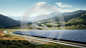 solar installations along the highway, showcasing their role in harnessing clean energy.