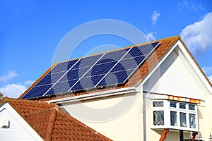 Solar panel on roof top no people stock photo