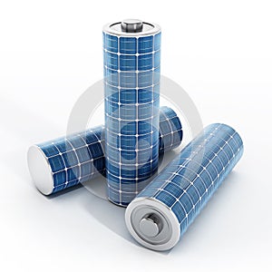 Solar panel on AAA type battery. 3D illustration