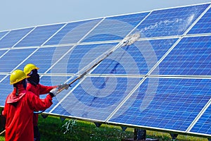 Solar panel, alternative electricity source - concept of sustainable resources, This`s the sun tracking systems, Cleaning will