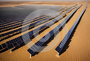 solar panel array in the desert under a clear sky