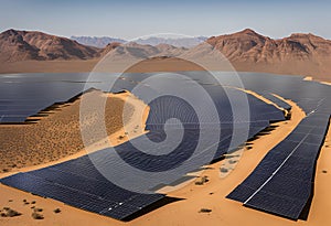 solar panel array in the desert under a clear sky