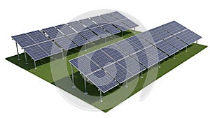 Solar panel array generating renewable energy in a green field