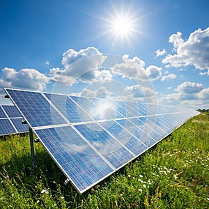 Solar Panel Array in Sunny Field